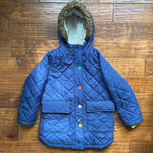 Boden Longline Quilted College Navy Puffer Waterproof Parka Coat, Kids Size 6/7